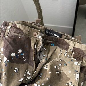 Fashion Nova Brown Camouflage Pants with Blue Speckles